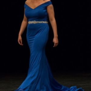 Blue Off the Shoulder Evening Gown